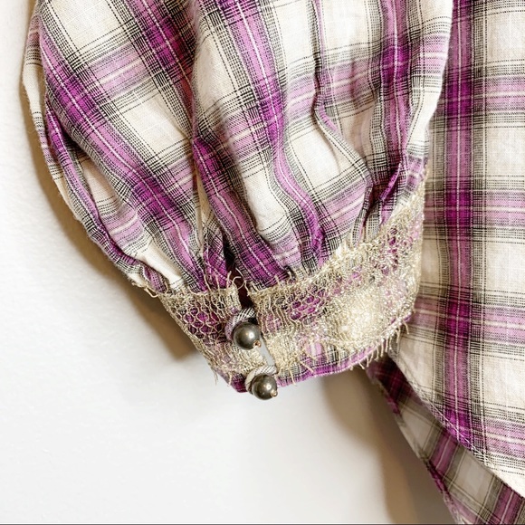 REBECCA TAYLOR Purple Plaid Peasant Blouse Size 2 - Picture 5 of 8
